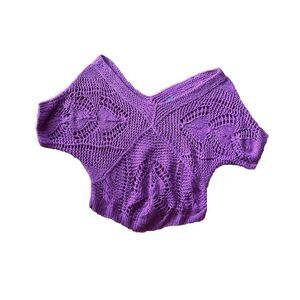 Twenty One Women’s Purple Crochet Sweater Size M Short Sleeve